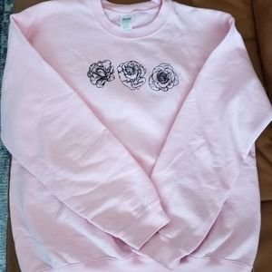 Men's Light Pink Gildan Crewneck w/Roses